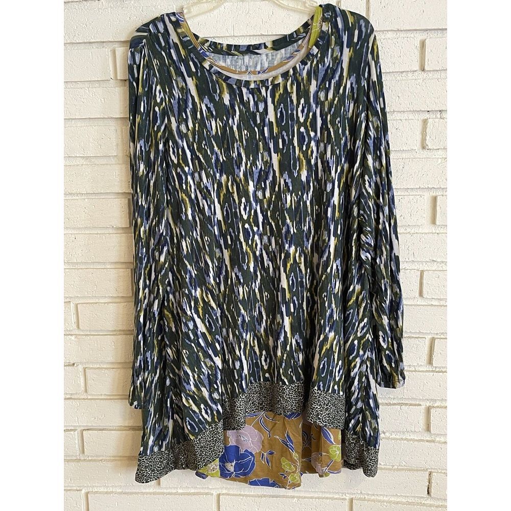 LOGO Lori Goldstein Tunic Top Shirt 2‎ Pc with Tank Blouse Floral Long Sleeve 1X